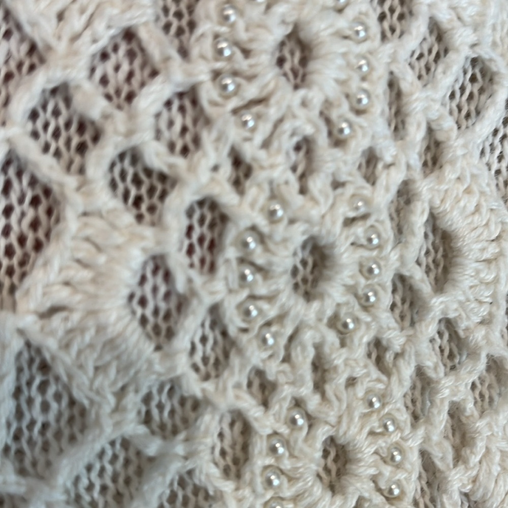 VINTAGE JACLYN SMITH CROCHETED KNIT BEADED SWEATER IVORY CREAM SIZE LARGE - Picture 9 of 16